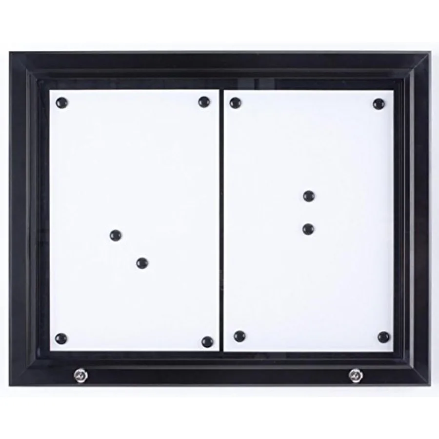 

Влагостойкая магнитная доска для объявлений с распашной запирающейся дверцей, настенная, с матовым черным алюминиевым каркасом