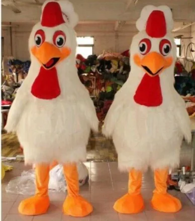 

2psc Halloween White Rooster Chicken Mascot Costume Suits Fancy Dress Adult Carnival Mascot Costume