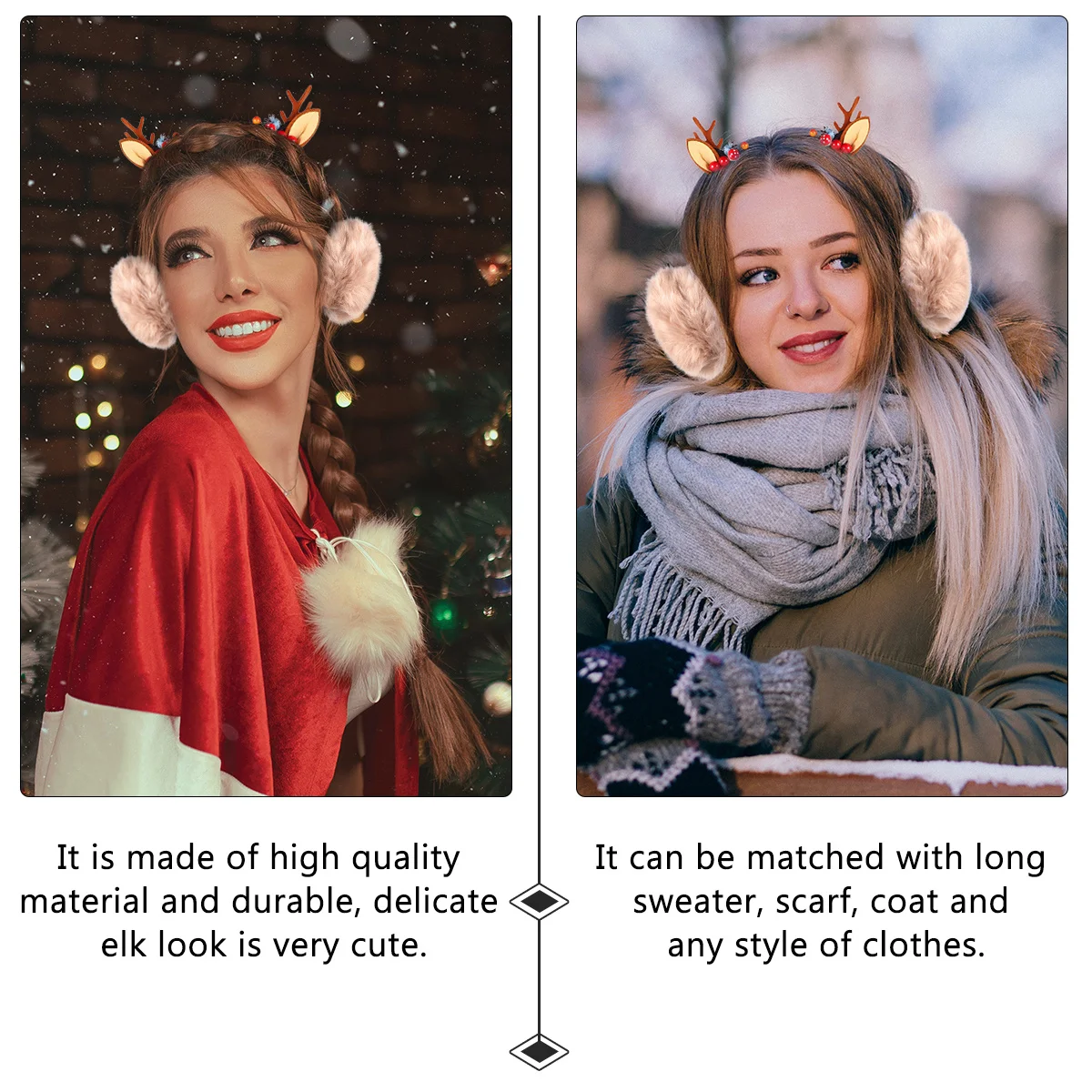 

1Pcs Deer Antler Headband with Cat Ears Design Festive Winter Earmuff for Cold Weather Warmth Stylish Accessory for Skating