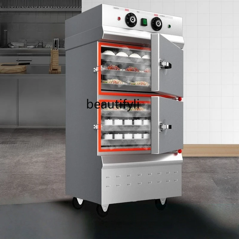 

Commercial Steaming Cabinet Seafood Stew Soup Double Door Cabinet Large Steaming Rice Cart Canteen Steaming Box