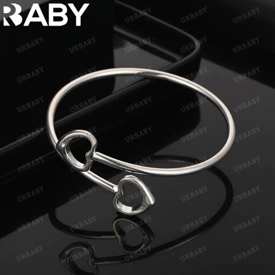 

URBABY 925 Sterling Silver Design Hearts Open Bangle For Women Creativity Gifts Street All-match Party And Daily Wear