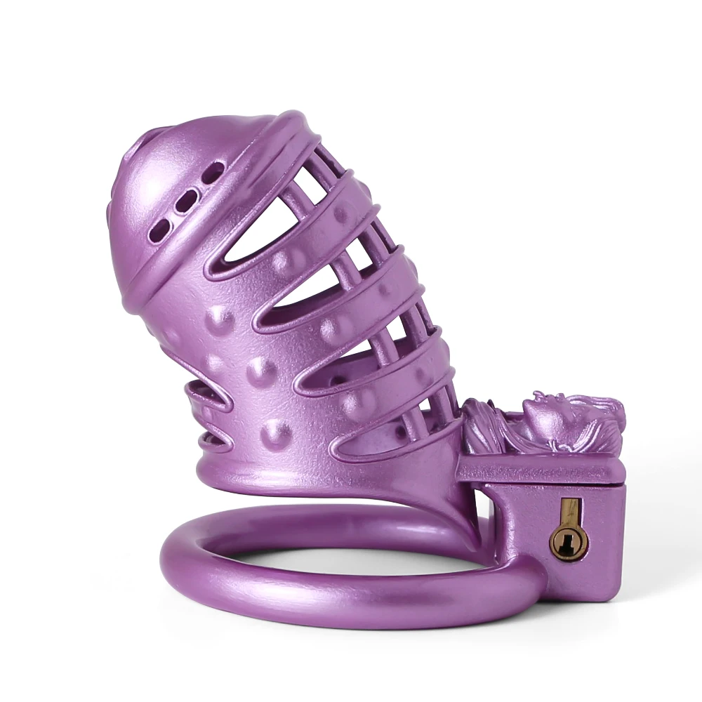 Purple Spikes Cage Set Lightweight Male Custom Flat Chastity Device Kit Penis Ring Cock Ring Cock Cages Trainer Belt Sex Toys