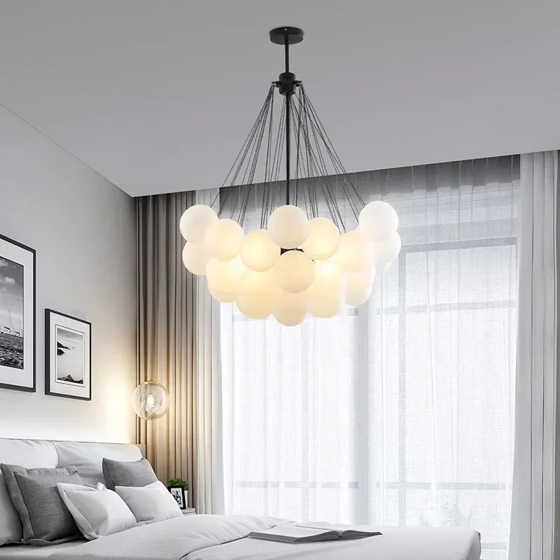 

Nordic Bubble Ball Living Room Chandelier Cream Style Bedroom Dining Lamp Designer Creative Glass Magic Bean Lamp