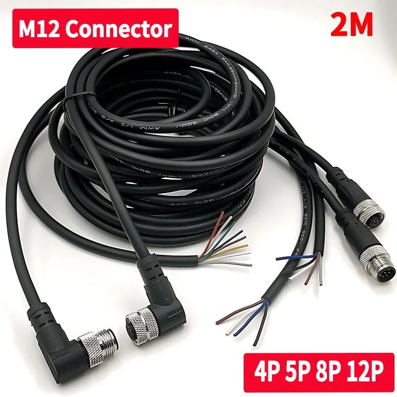 

2 Meters M12 Sensor Connector Waterproof Cable Plug,Mal&Female, 4/5/8/12 - Pin,PVC Integrated - injection Molding M12 Connectors