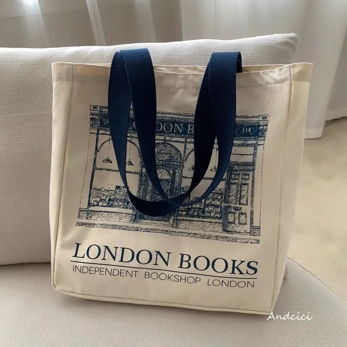 กระเป๋าสะพายผ้าใบผู้หญิง London หนังสือพิมพ์ผู้หญิงกระเป๋าถือลำลอง Tote กระเป๋า Reusable ความจุขนาดใหญ่ผ้าฝ้ายช้อปปิ้งกระเป๋าชายหาด