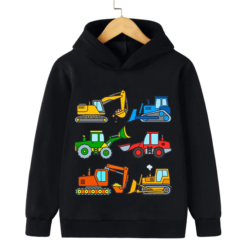 Excavator Bulldozer Hoodie Kids Clothes for Toddler Boys Fashion Pullover Long Sleeve Tops Baby Girl Outerwear Children Clothing