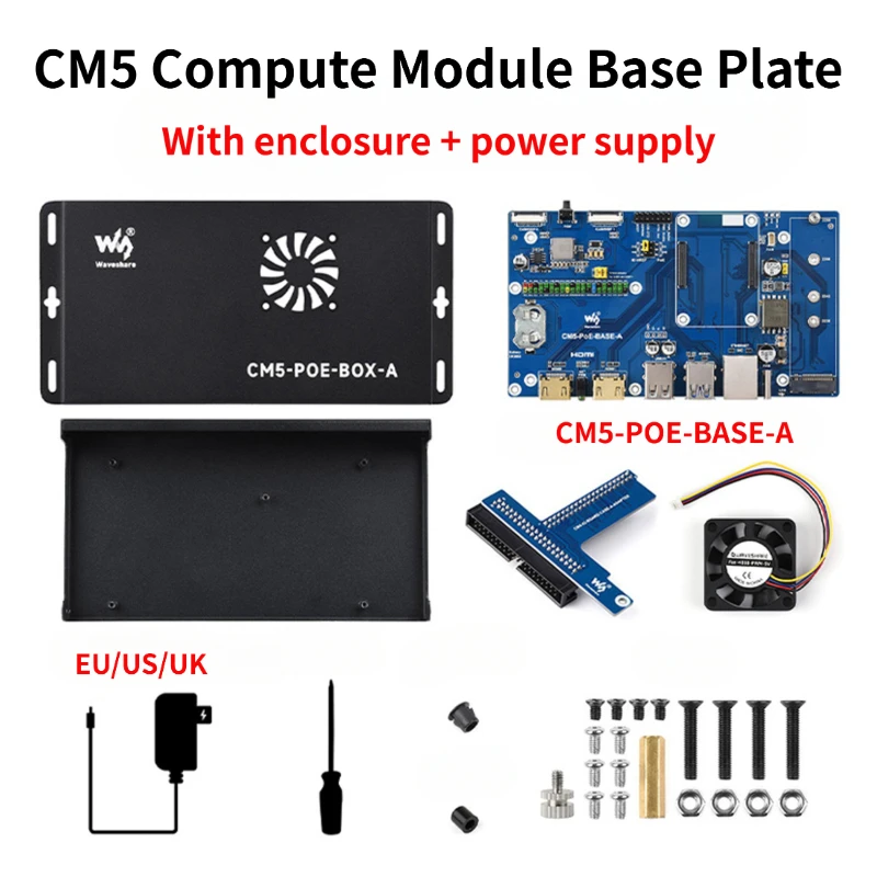 Waveshare CM5 PoE Base Board With Metal Case Set for all Variants of CM5 CM5-POE-BOX-A Expansion Board for Raspberry Pi