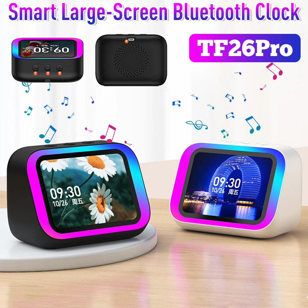 AI Voice Smart Speaker (4.0 TFT Screen) Bluetooth 5.4 7-Color Light/5W Speaker E-Photo Album/Weather/Alarm for Bedroom (2000mAh)