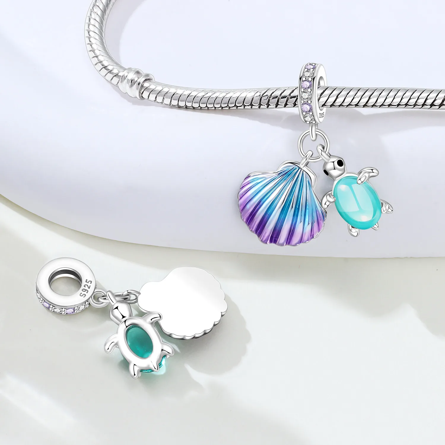 MISEFF S925 Sterling Silver Ocean Creatures Charm Bead Turtle Conch Koi Fish Bead Pendant Marine Charm for Bracelet Jewelry Gift