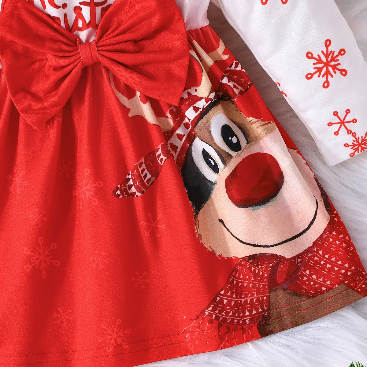 ملابس رخيصة فساتين عيد الميلاد للأطفال للفتيات فستان غزال منقوش بفيونكة كبيرة زي السنة الجديدة ملابس أطفال عيد الميلاد الأولى