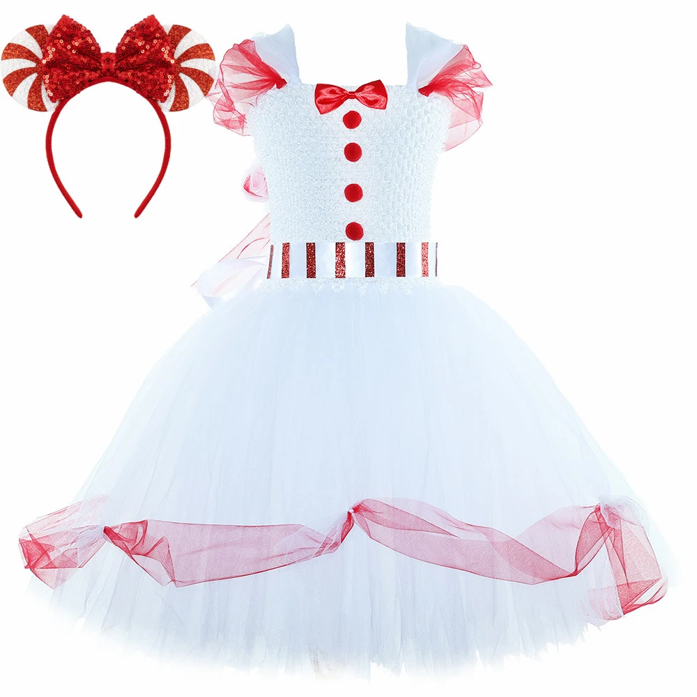 فستان سحري للمربية الجنية ماري للأطفال في الهالوين فستان الأميرة من التول باللون الأحمر والأبيض للفتيات فستان توتو لحفلات الكريسماس