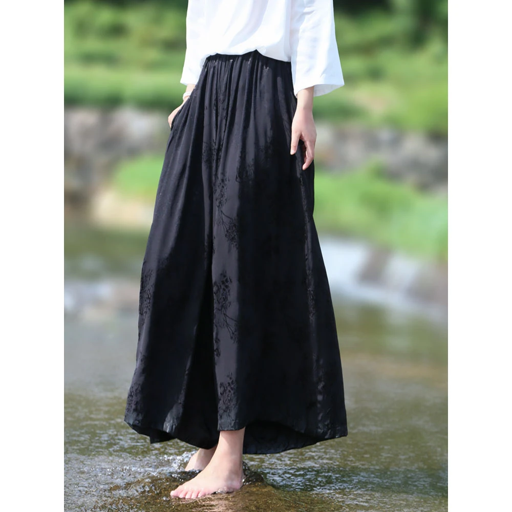 2026 New Arrival Spring/summer Women All-matched Jacquard Ankle-length Pants Casual Loose Elastic Waist  Wide Leg Pants T138