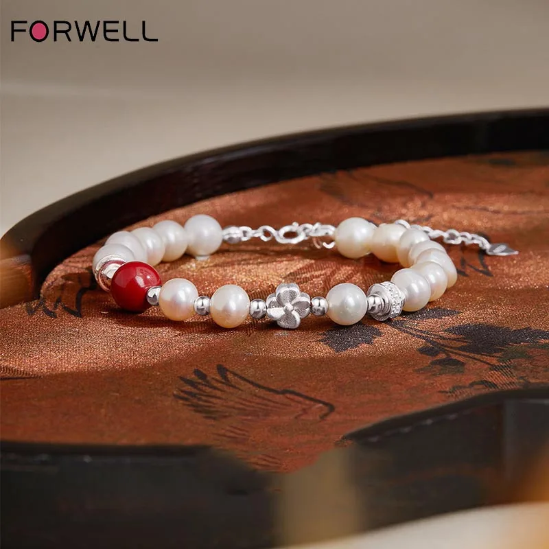 

FORWELL Freshwater Pearl Sterling Silver Bracelet Good Luck Bead Exquisite Design Perfect Gift for Girlfriend