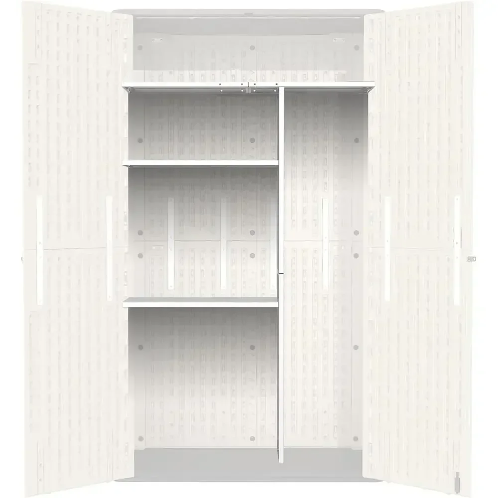 Outdoor Metal Storage Shed with Shelves, Weatherproof, Easy Assembly, 45.6L×13.2W×69.9H, White