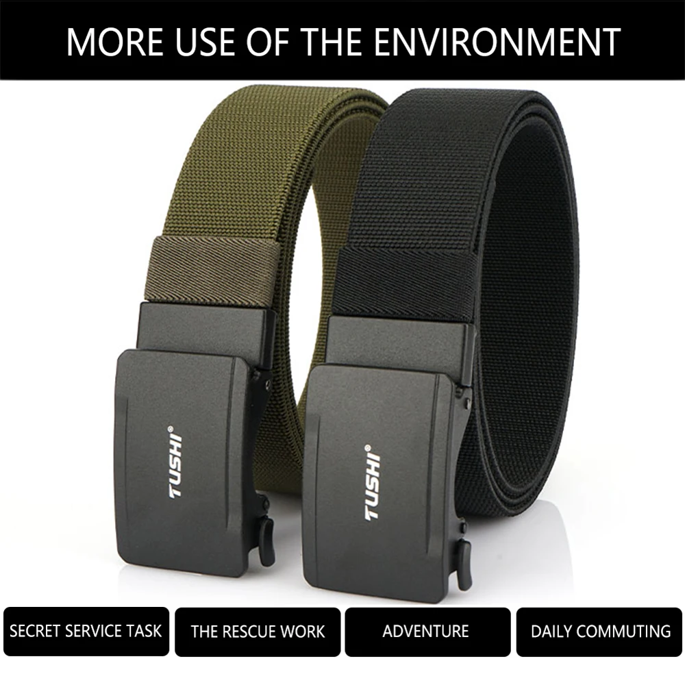 TUSHI Men Elastic Belt Metal Automatic Buckle for Men Durable Tactical Belt Cowboy Outdoor Army Belt Hunting Women'S Belt Jeans