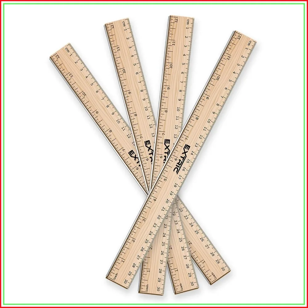 4 Pack 12 Inch Wood Rulers with Metal Edge - Great for School, Office, Home