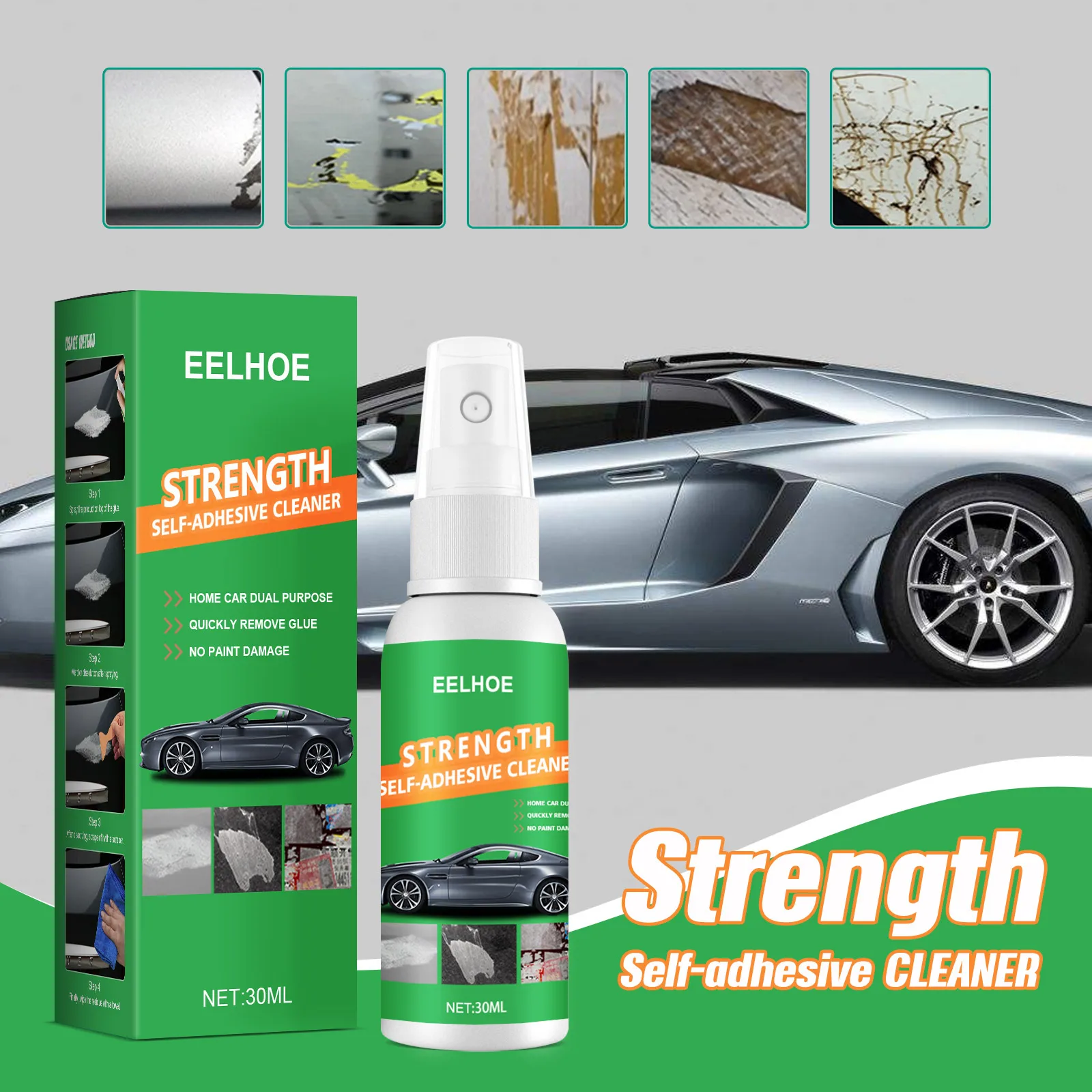EELHOE Adhesive Remover Spray Sticker Residue Cleaner for Car Paint Furniture Glue Removal Fast Acting Easy Clean Residue Free