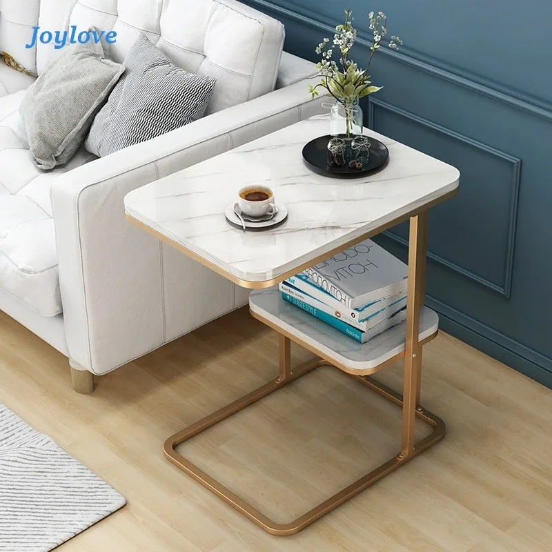 JOYLOVE Creative Living Room Small Tea Table Sofa Corner Iron Frame Coffee Table Sofa Side Table With One Shelf