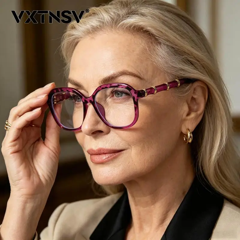 Square Large Frame Gray Reading Glasses Men Women Trendy Joint-shaped Temple Anti Blue Light Prescription Presbyopia Eyeglasses