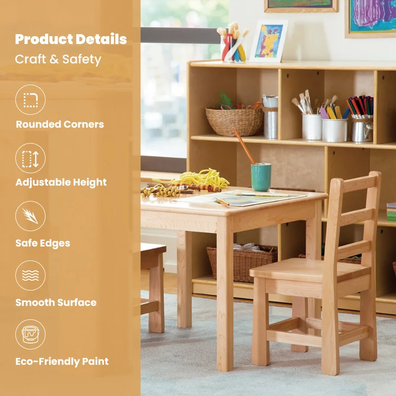 Kids Wooden Table and Chair Set, Preschool Furniture for Toddler Study, Kindergarten Daycare Desk and Chair Set view 3