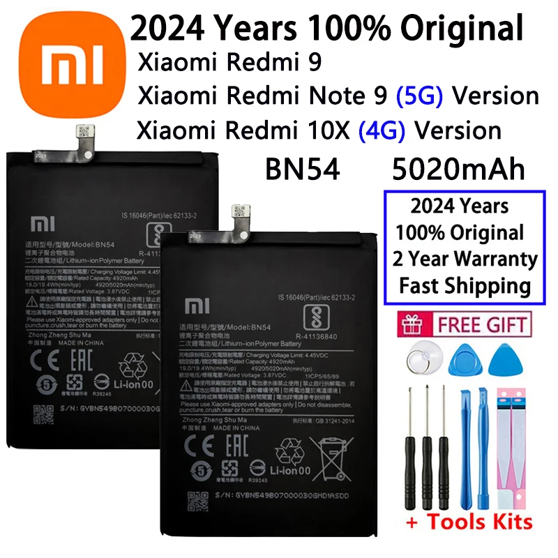 2024 Years 5020mAh BN54 Original Battery For Xiaomi Redmi Note 9 Note9 5G / Redmi 10X 4G Version / Redmi 9 Mobile Phone Battery