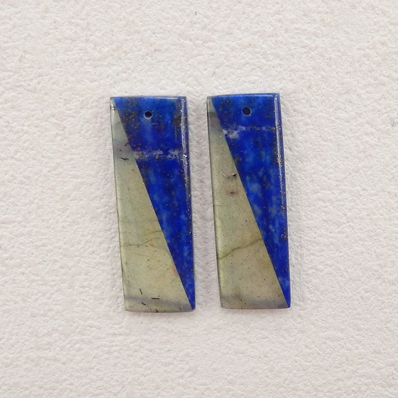 Handmade Jewelry Natural Stone Labradorite Lapis Lazuli Fashion Earrings Accessories For Women 36x12x4mm 8g
