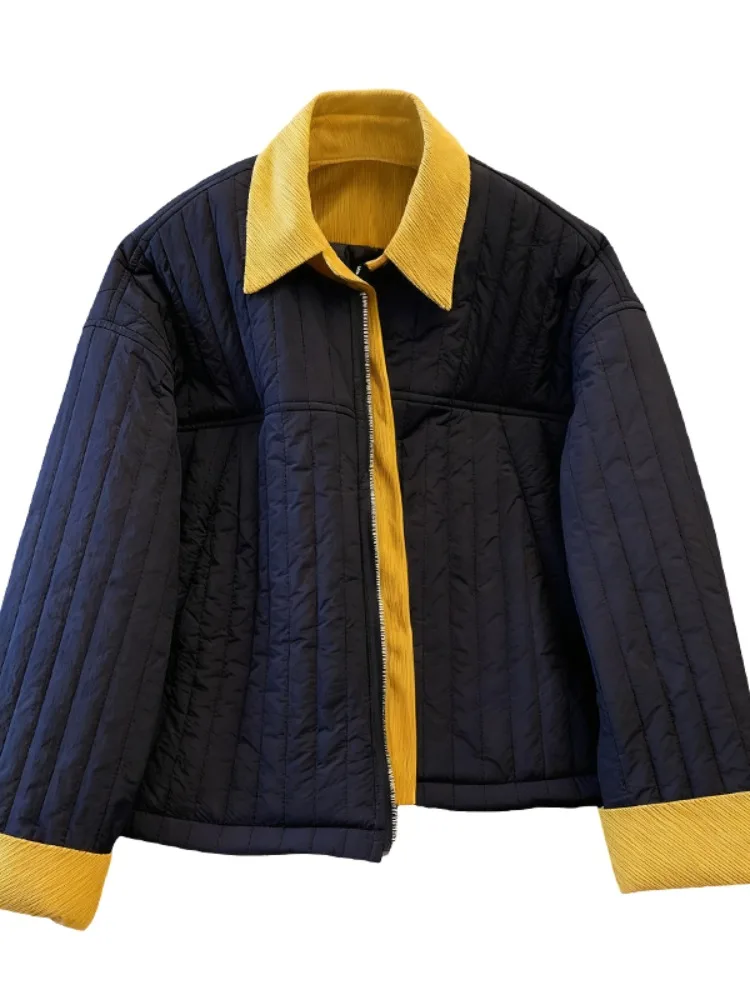 Thiened القطن Jaet المرأة عارضة Sle سستة طوق المرقعة ملابس خارجية الخريف الشتاء فضفاضة تناسب الدافئة أعلى