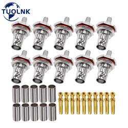 10pcs BNC Female Crimp Connector BNC Female Bulkhead Jack Mount Connector Waterproof  forRG58 RG142 RG400 LMR195 Coaxial Cable