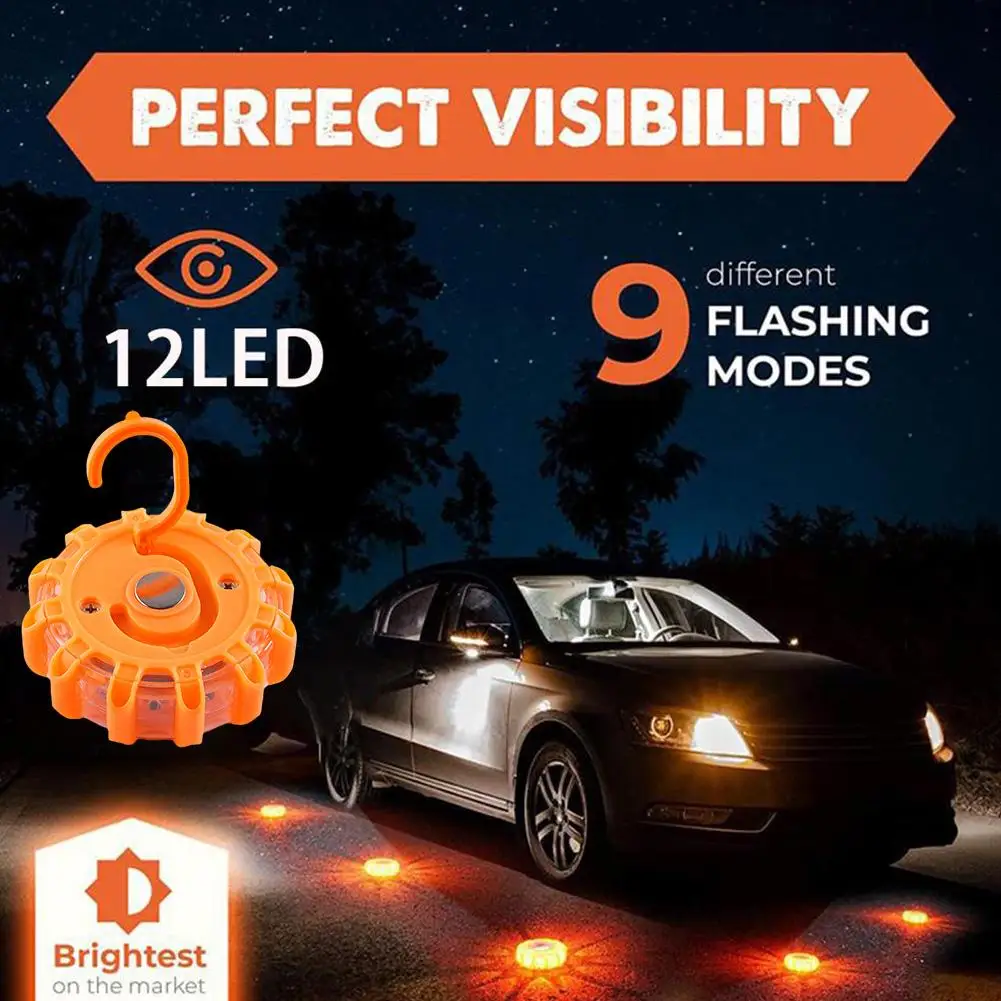 LED Road Flares Emergency Lights USB Rechargeable Roadside Warning Car Safety Beacon Flashing Disc Flare Kit with Magnetic Base