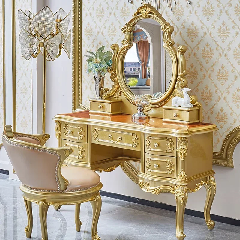 

Women Wooden Luxury Vanity Table Storage Stool Organizer Modern Mirror Dressers Makeup Girls Penteadeira Bedroom Furniture