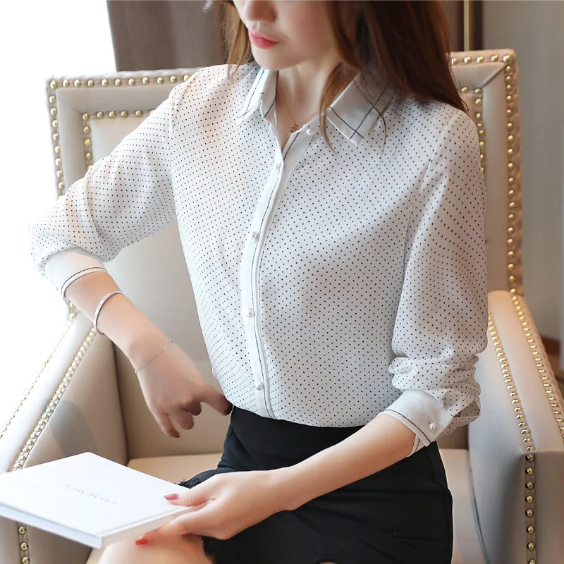 Blusas Mujer De Moda 2024 Long Sleeve Women Shirts Dot Chiffon Blouse Shirt Tops Turn Down Collar Office Blouse For Women B864