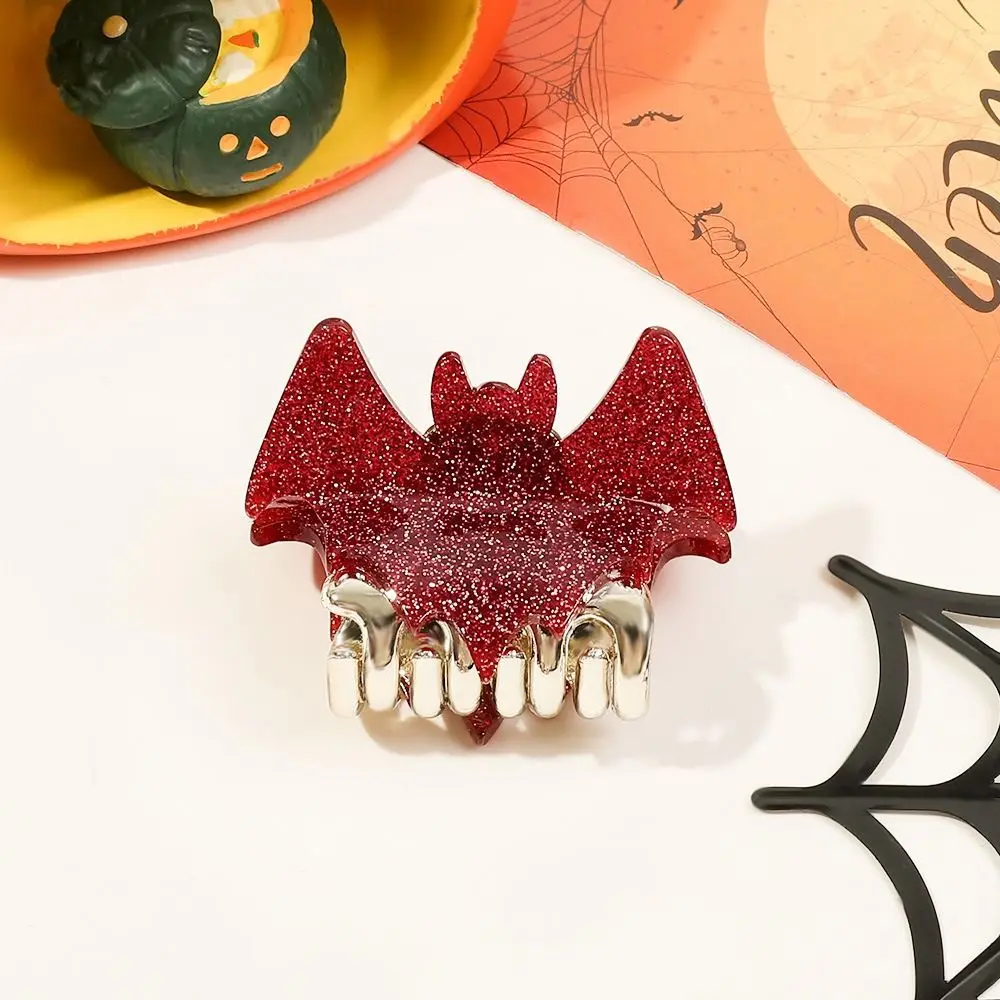 Y2K Halloween Bat Hair Claw Dazzling Colors Headdress Shiny Acrylic Shark Clip Medium Alloy Bat Wings Hair Claw School