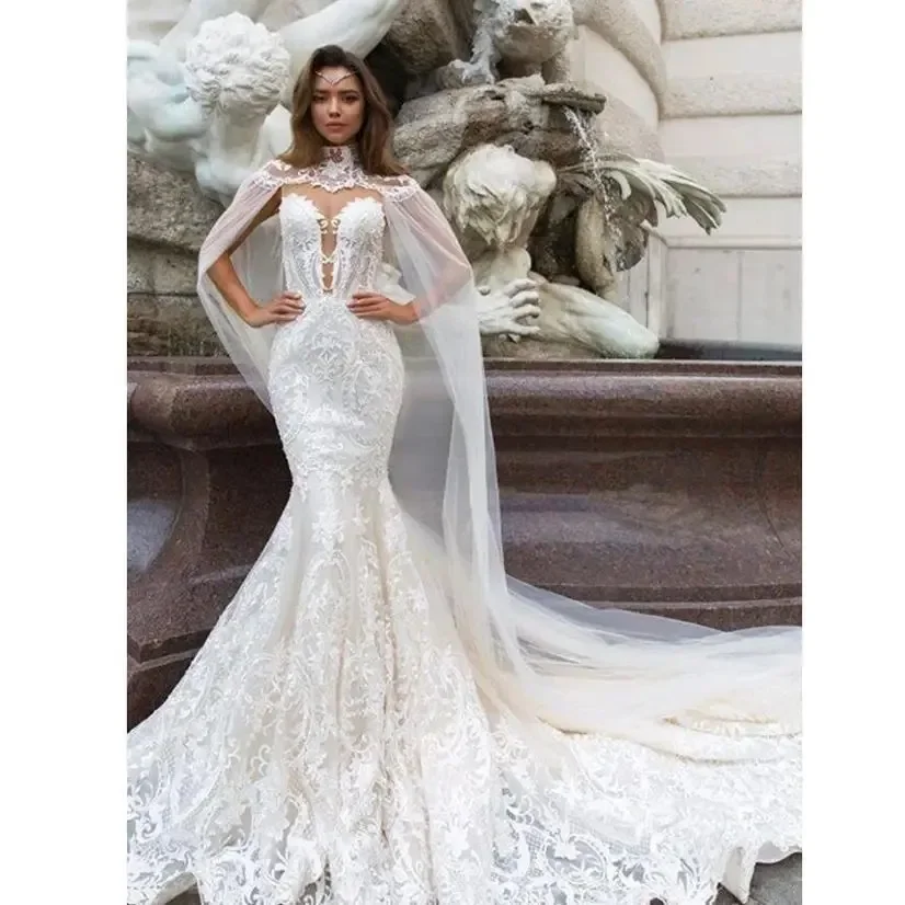 

Customized Exquisite Sweetheart Lace Mermaid Wedding Dresses Applique Button Court Train Bridal Gowns Vestido De Noiva