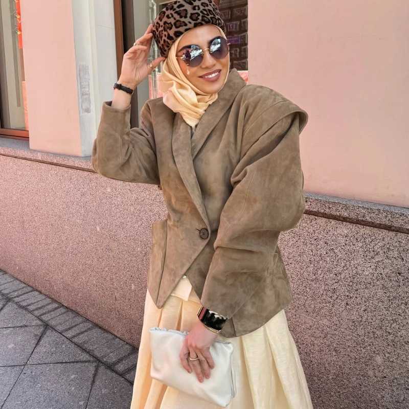 

TARUXY винтажная замшевая тонкая куртка женская с лацканами и карманами на пуговицах с длинными рукавами в стиле пэчворк модное пальто осеннее уличное женское пальто