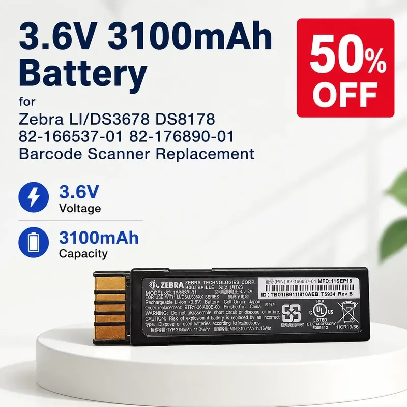 3.6V 3100mAh Battery for Zebra LI/DS3678 DS8178 82-166537-01 82-176890-01 Barcode Scanner Replacement