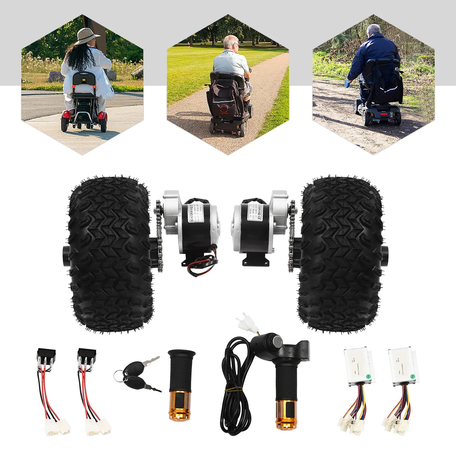 

Double Wheel Motor Drive Air Wheel Conversion Kit For Electric Cart Scooter 250W Enhanced Mobility