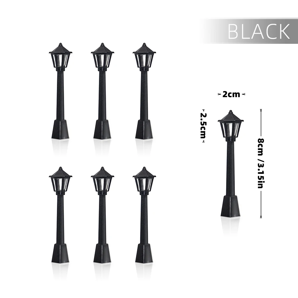 Lot De 10 Lampadaires Miniatures Pour Train HO – Déco Micro-paysage En Plastique Noir – 10 X 1,5 Cm