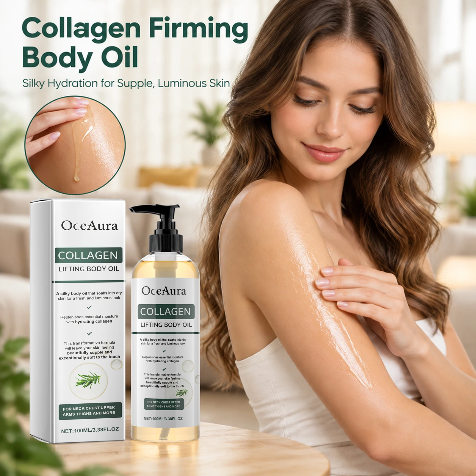 OCEAURA Collagen Glow Body Oil Firming Arm Belly Excess Fat Tighten Whole Body Skin Elasticity Massage Moisturizer Essential Oil
