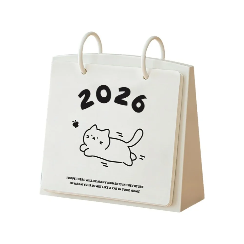 

Пластиковый настольный календарь на 2026 с рисунком кошки, портативный стоячий флип-календарь, мультяшная устойчивая основа, ежедневник, школьный планировщик