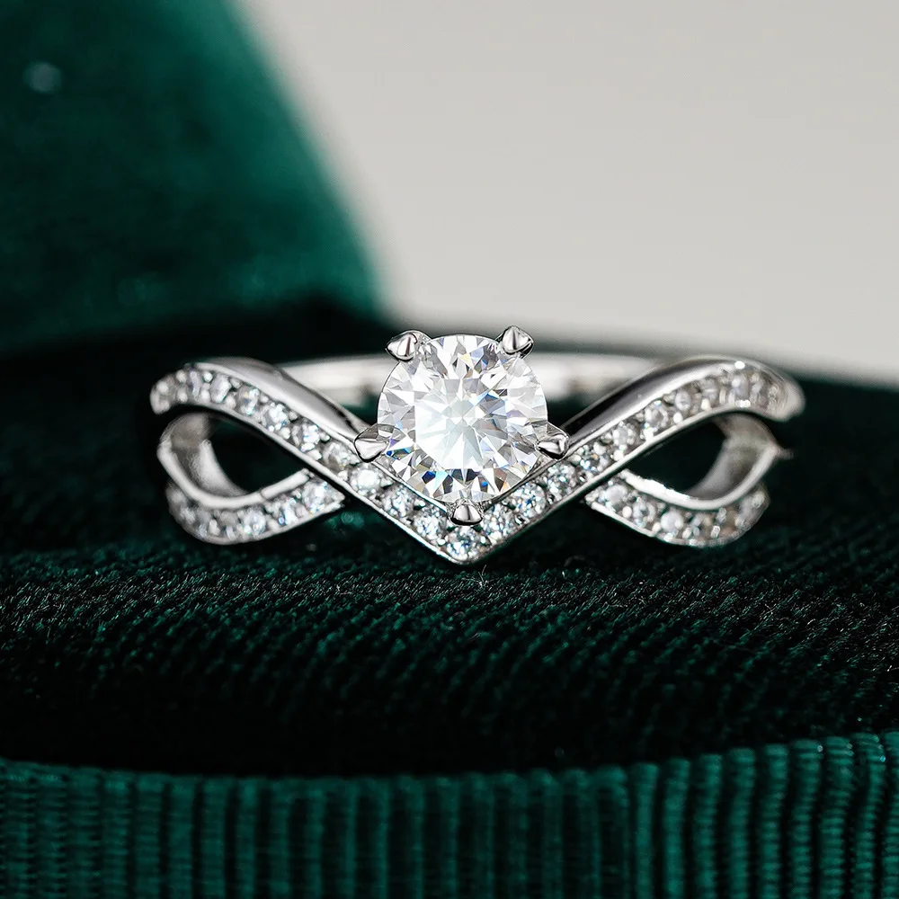 

Серебряное асимметричное женское кольцо BR S925, европейское и американское кольцо с муассанитом для трансграничных онлайн-продаж