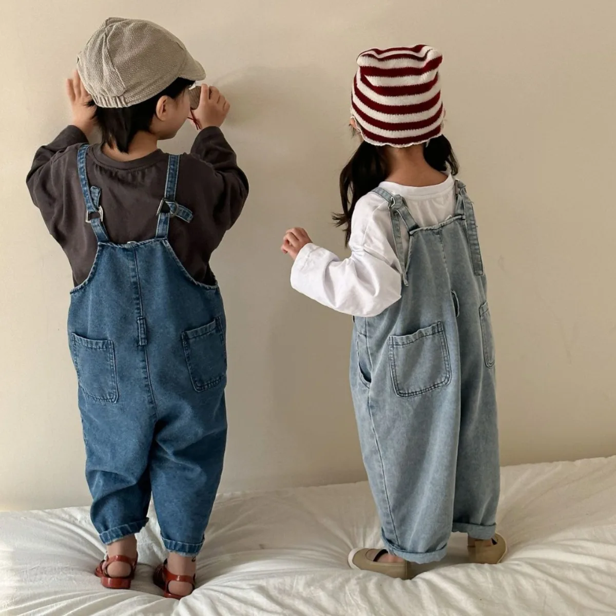 2024 Spring Autumn Children Denim Overalls Retro Girl Jeans Boy Baby Casual Suspenders Jumpsuit Kid Cotton Pants Toddler Trouser