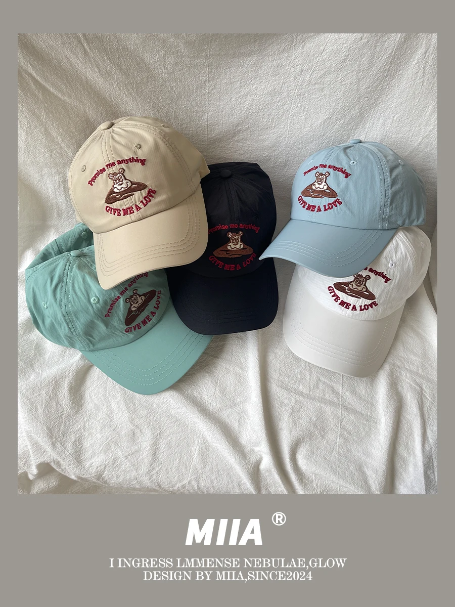 

Корейская бейсболка Sle Qui Dry, дышащая, с милой мягкой подкладкой и вышивкой медведя, легкая летняя шляпа-дубле, женская универсальная...