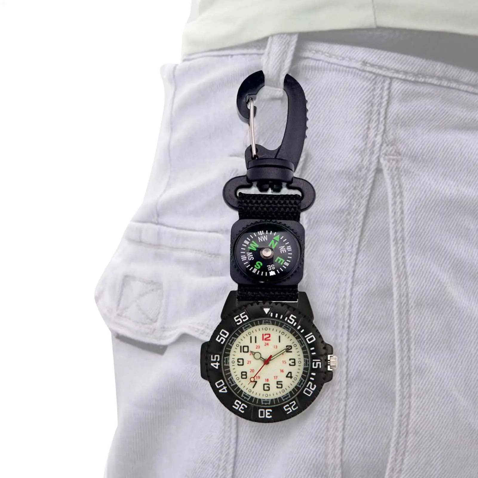 

Watch Compass Sports Watch With Carabiner Portable Waterproof Glow In The Dark Compass For Men Women Outdoor Climbing Running