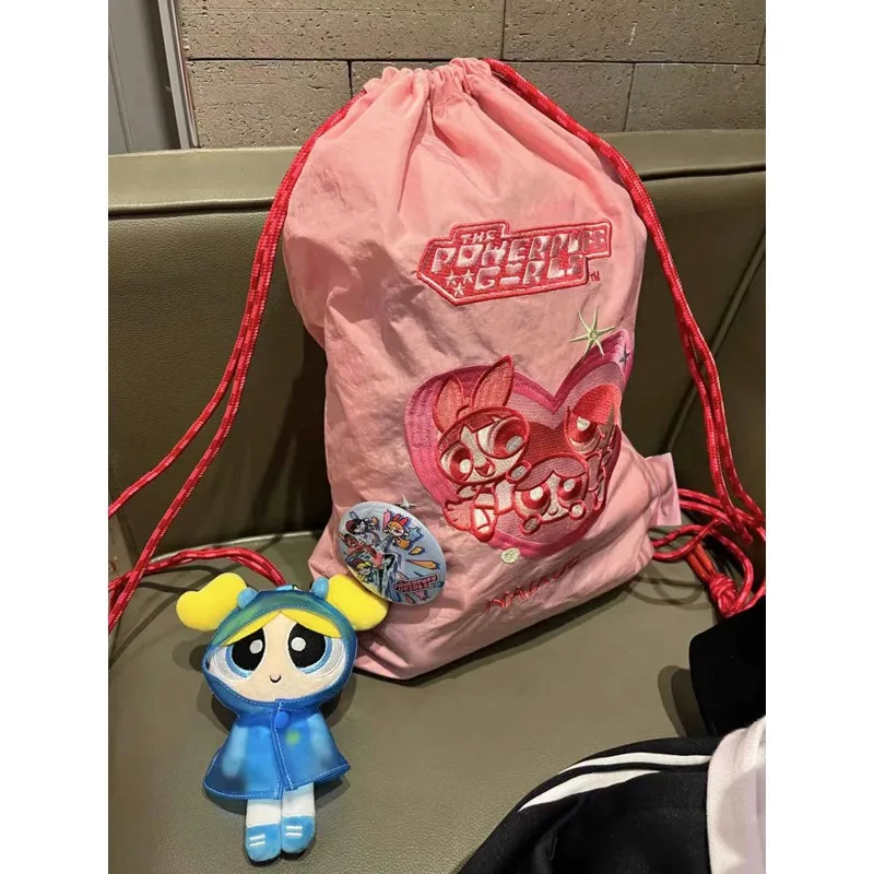 

Kawaii The Powerpuff and Girls Series Backpack Cartoon Character Creativity Embroidery Large-capacity Drawstring Closure Bag
