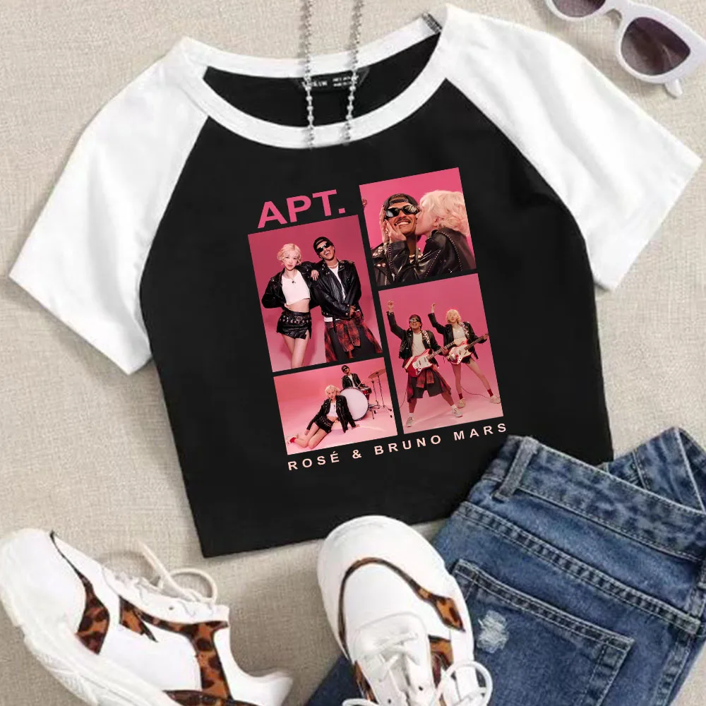 ROSÉ & Bruno Mars APT Crop Tops T-Shirt Girls Fashion Women O-Neck Short Sleeve  Fans Gift T-shirt