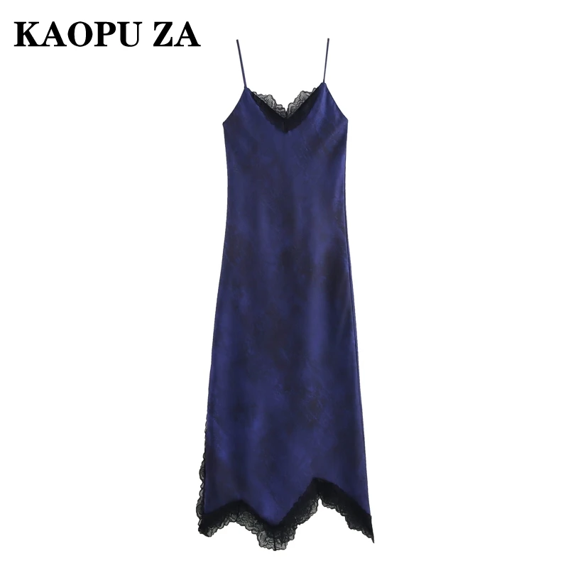 KAOPU ZA 2025 Spring Lady Evening Party Lace Slip dress Top Glamorous Autumn Wear Woman's Sleeveless Dresses Ruffles Midi Skirt