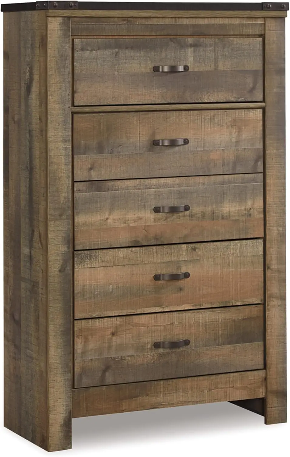 Trinell Rustic 5 Drawer Chest of Drawers with Nailhead Trim, Warm Brown