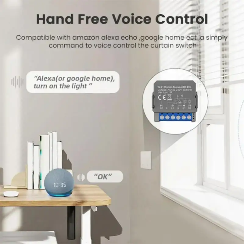 Tuya WiFi Smart Curtain Switch Module with RF433 Remote for Roller Shutter Blinds Motor Work with Alexa Google Home Alice