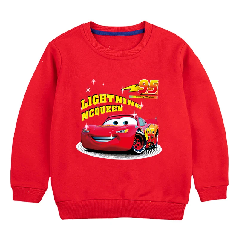 2024 Fashion Autumn Spring Red New Sweatshirts Cartoon Cars Children's Clothing Baby Boys Hooded for Kids Clothes Cotton Hoodies