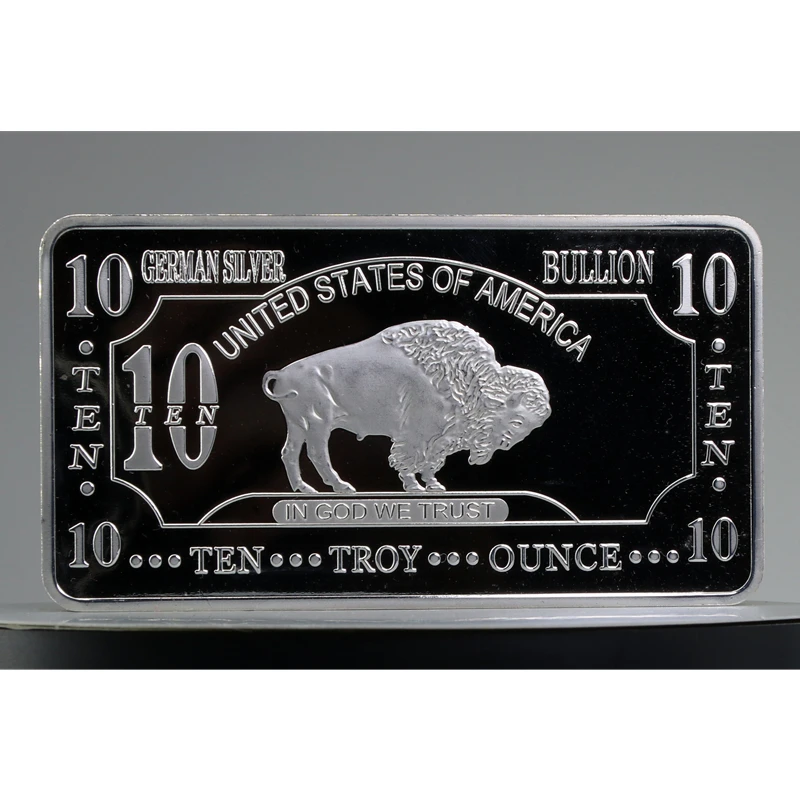 Non Magnetic 10 OZ  Buffalo USA Badge Silver Plated Coin  German Collectible Decoration Commemorative Vacuum Sealed Pack Bar